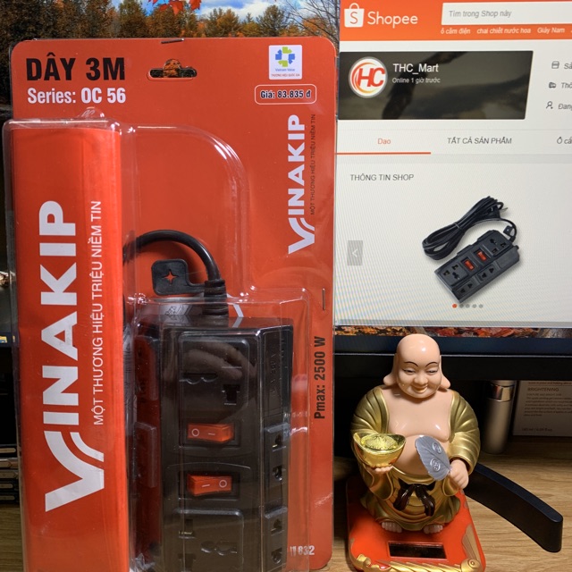 Ổ cắm văn phòng 6 ngả liền dây có cầu chì bảo vệ - Vinakip