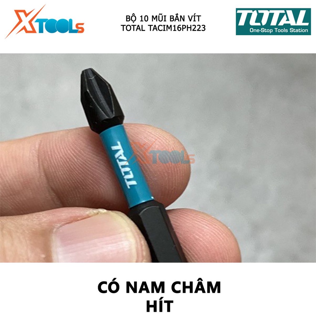 Bộ mũi bắt vít có từ TOTAL TACIM16PH223 | bộ 10 mũi siết vít PH2x50mm thép công nghiệp S2 [CHÍNH HÃNG] [XTOOLs]