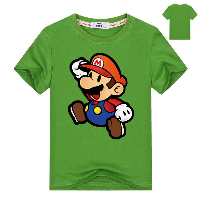 Áo thun cotton ngắn tay in hình Super Mario cho bé trai