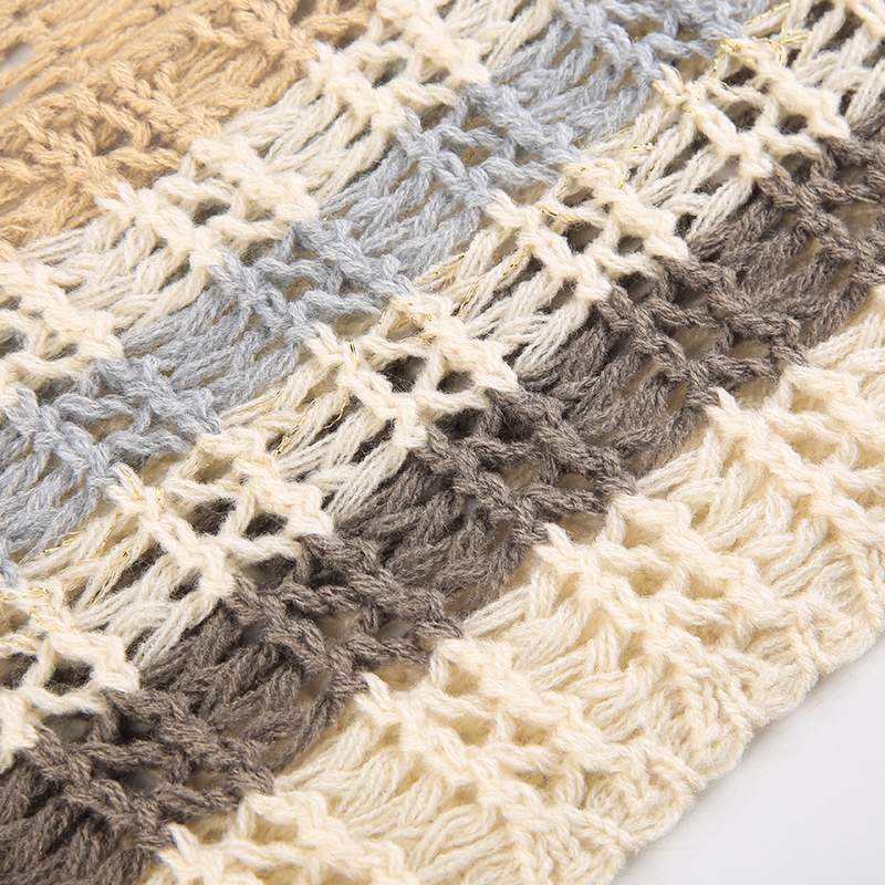 Áo Len Tay Dài Họa Tiết Kẻ Sọc Màu Sắc Tương Phản Phong Cách Vintage Cho Nữ