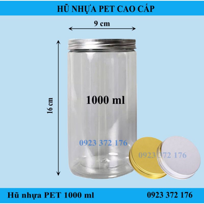 [GIÁ GỐC ] Hộp Hũ Nhựa PET 1000ml Nắp Nhôm Kèm Lót - Đựng Thực Phẩm Đồ Khô Ngũ Cốc