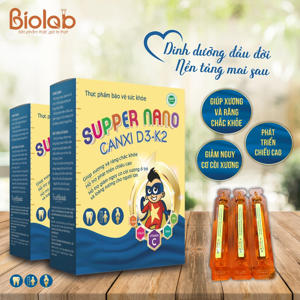 Supper Nano Canxi D3-K2 Hỗ trợ phát triển chiều cao, giúp xương và răng chắc khỏe cho bé yêu - Dược Biolab