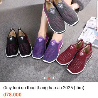 Giầy lười vải nữ thời trang 2025 ( đỏ xám )