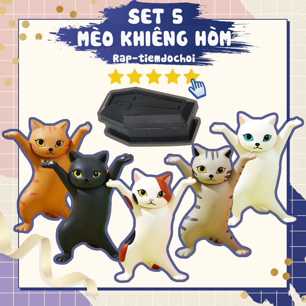 Set 5 mô hình mèo khiêng hòm mô hình mèo để bàn nhảy múa khiêng đồ nhiểu biểu cảm dễ thương- HO01