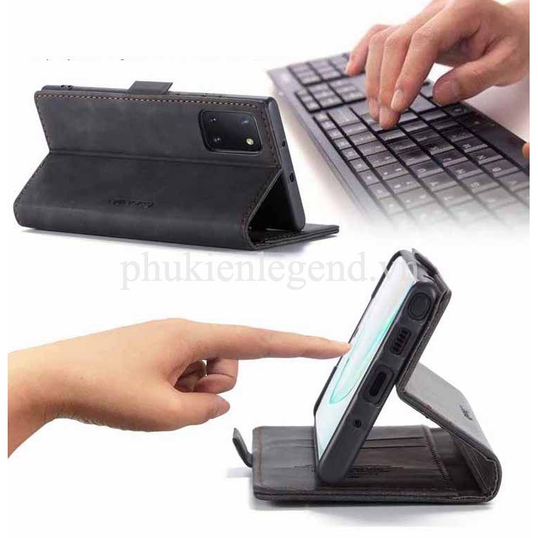 Bao da bò thật dạng ví chính hãng Caseme dành cho Samsung Note 10 Lite