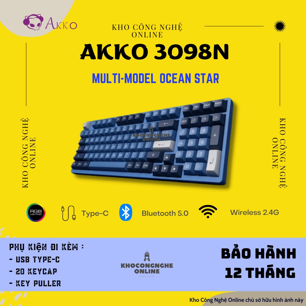 Bàn phím cơ AKKO 3098N Multi-modes Ocean Star (Bluetooth 5.0 / Wireless 2.4G / Hotswap / Foam tiêu âm / Foam đáy )