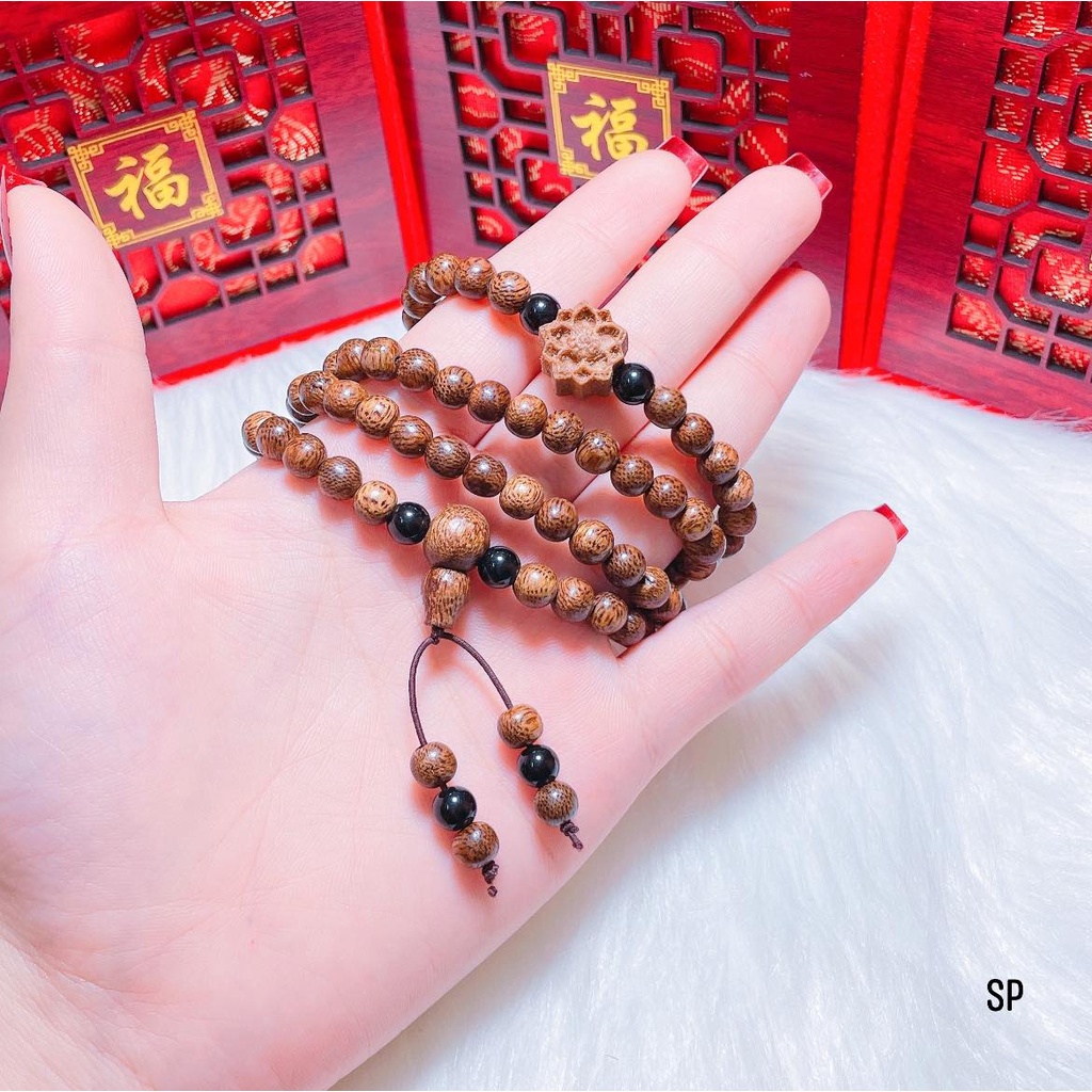 VÒNG TAY TRẦM HƯƠNG HOA SEN ĐÁ PHONG THỦY 6MM