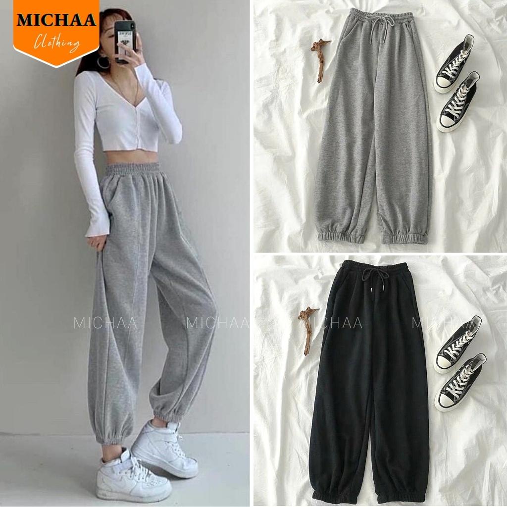 Quần Nỉ JOGGER TRƠN Nữ Basic, Quần Nỉ Da Cá Ống Boom Unisex 2 Màu Siêu Hot MICHAA