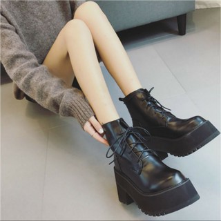 [ORDER TAOBAO] BOOT /GIÀY BOOTS DA NỮ CAO CỔ NGẮN ĐẾ CAO ĐEN BUỘC DÂY CHẤT XỊN (ẢNH THẬT Ở CUỐI)