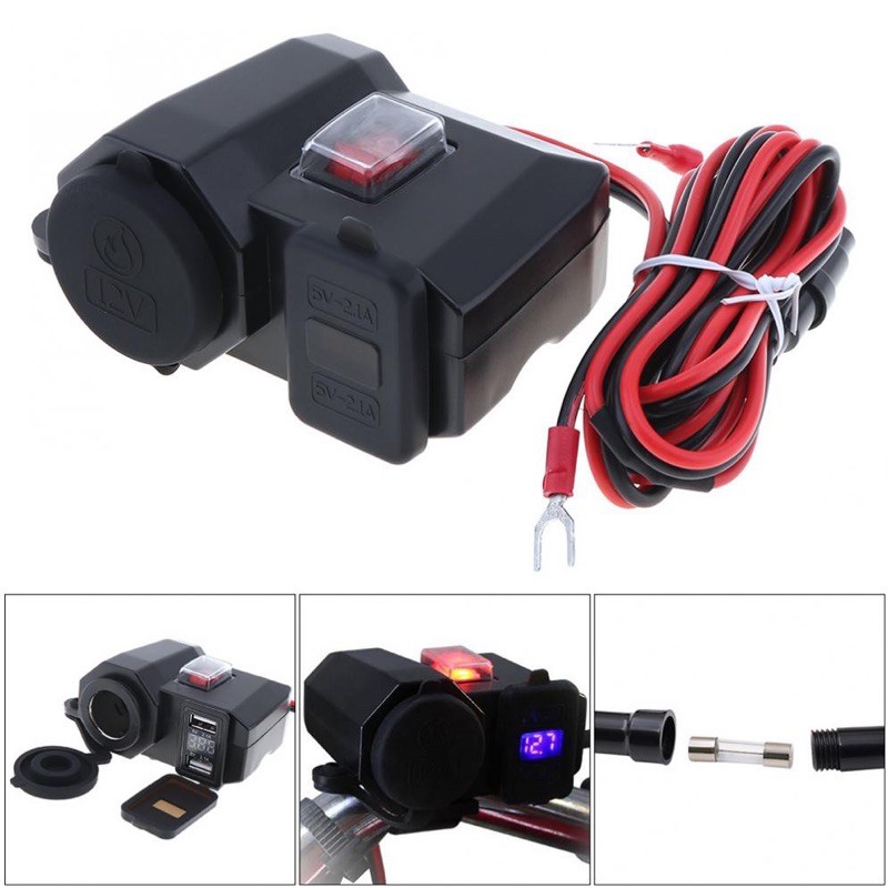 Mtsooning Đôi 12V USB Chống Nước Hệ Thống Cung Cấp Điện Xe Máy Điện Thoại Di Động GPS Cấp Nguồn Cổng Ổ Cắm Sạc