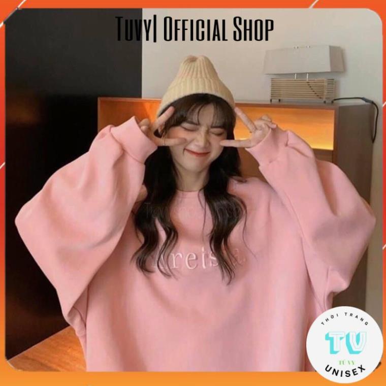 Sweater Nữ TUVYSHOP Áo Sweater Form Rộng Tay Bồng Màu Hồng, Áo Sweater Tiểu Thư Co Giãn Dày Ấm Unisex