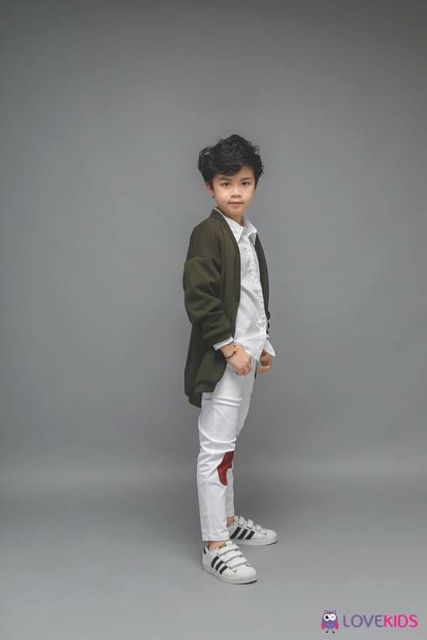 Áo khoác cardigan dáng dài màu rêu - Lovekids