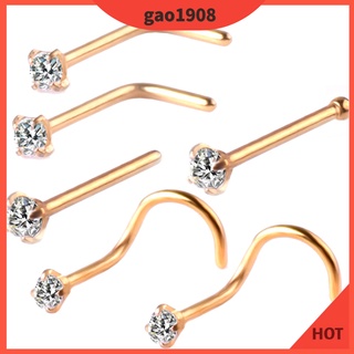 Bộ 6 khuyên mũi đính đá zircon hình chữ L thời trang