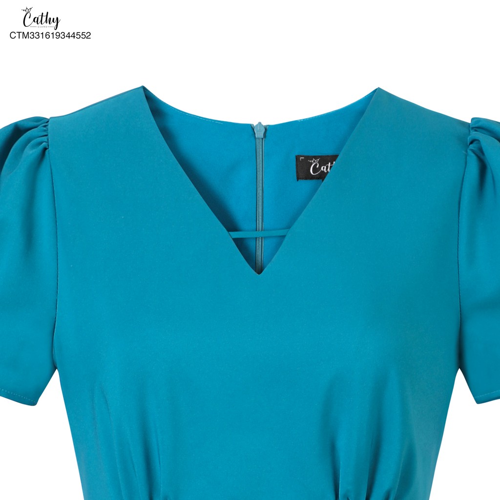 Đầm phom A công sở Cathy Clans giả áo phủ 1 bên xếp 2 ly - xanh ngọc bích | BigBuy360 - bigbuy360.vn