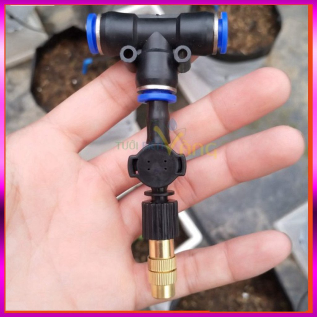 [GIÁ TỐT] Béc phun sương 1 tia đồng,kèm chống nhỏ giọt và nối nhanh chữ Tê 8mm dùng tưới cây, tưới lan