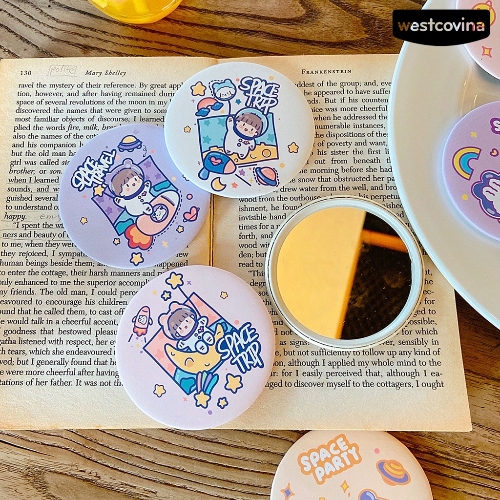 [Hot]✍Set 10 Gương Trang Điểm Hình Tròn Với Tay Cầm Cố Định Tiện Dụng Cho Nữ