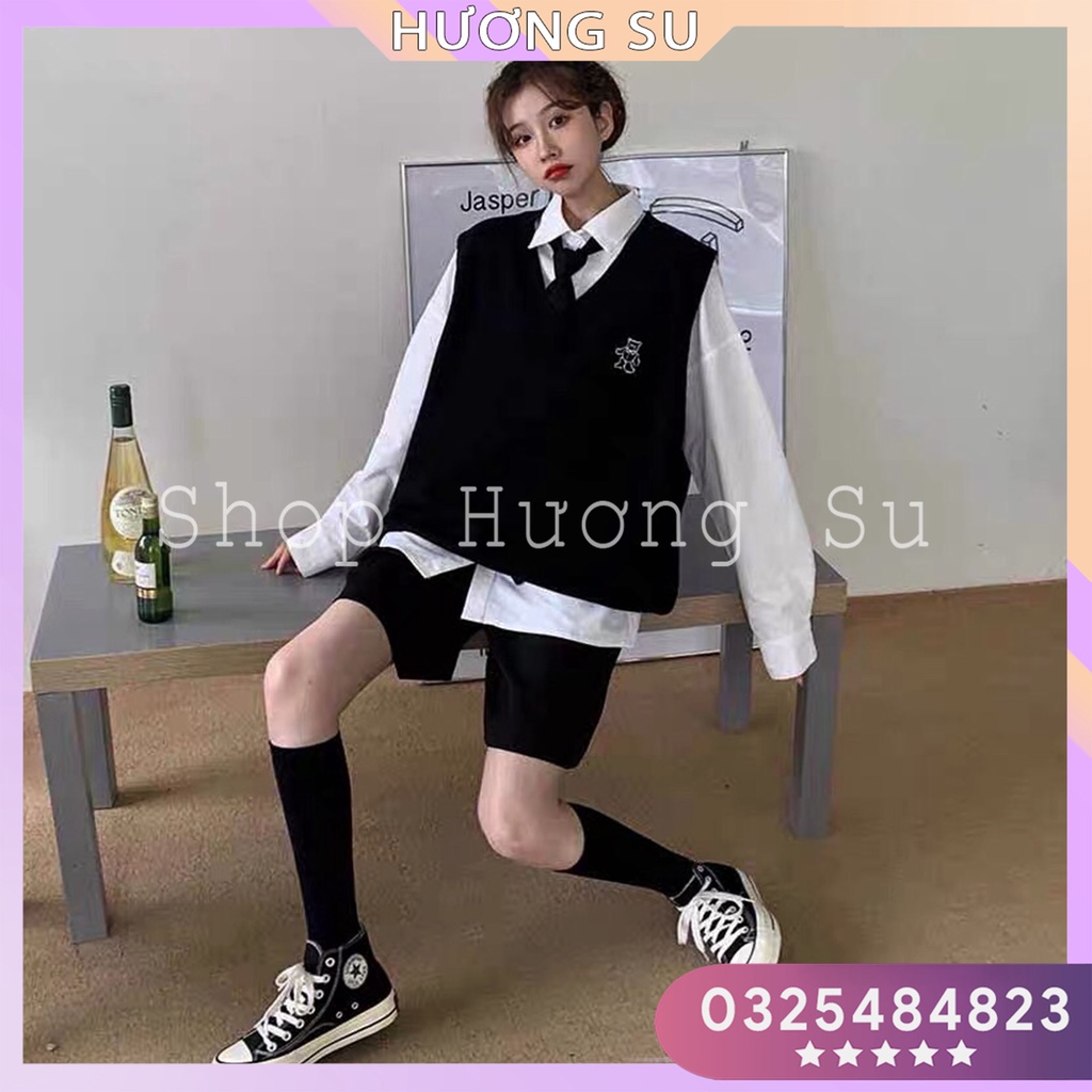 [Rẻ vô địch] Áo gile Nam Nữ Unisex  Cotton Thêu Hình gấu - Hương Su