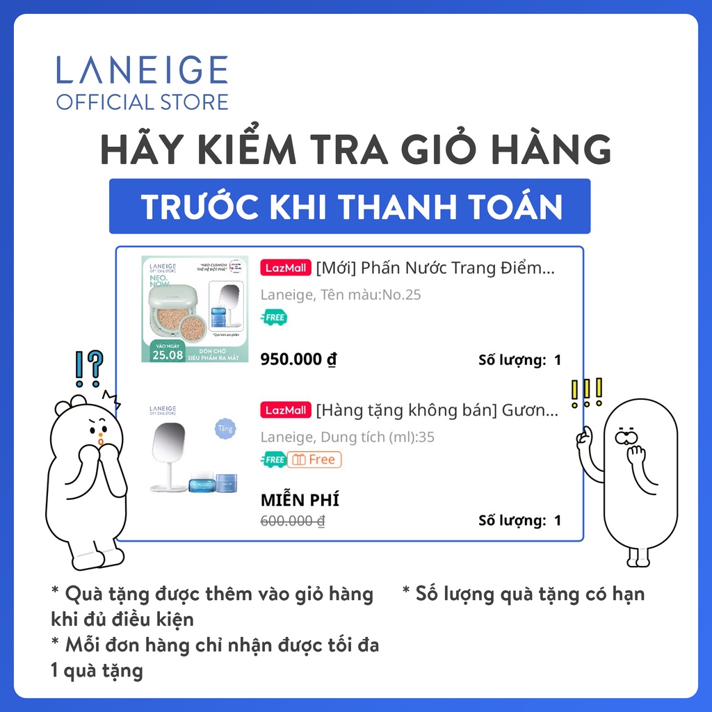 Bộ quà tặng đặc biệt Laneige Neo Cushion và toner , sữa rửa mặt mẫu mới