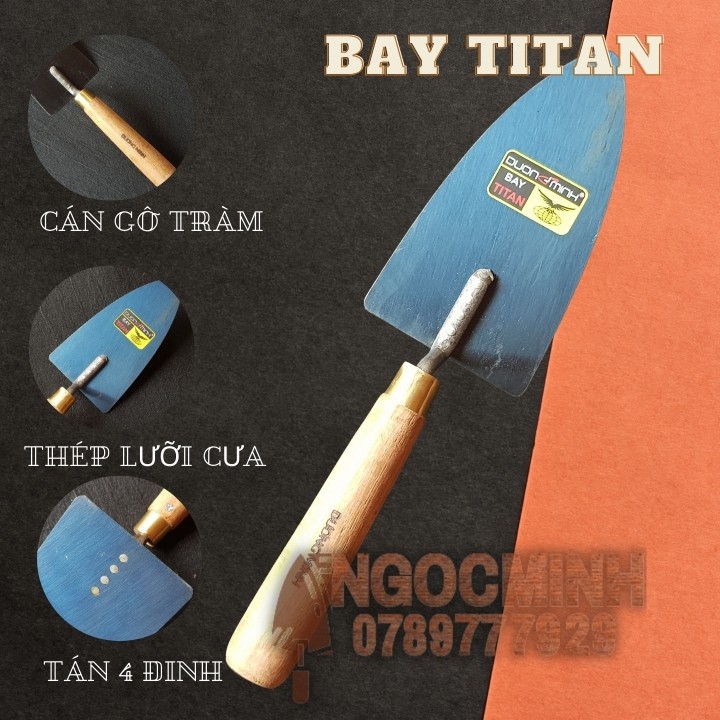 Bay xây dựng bay TITAN thép xanh cán gỗ căm xe dụng cụ xây dựng xây nhà làm vườn cao cấp BX04