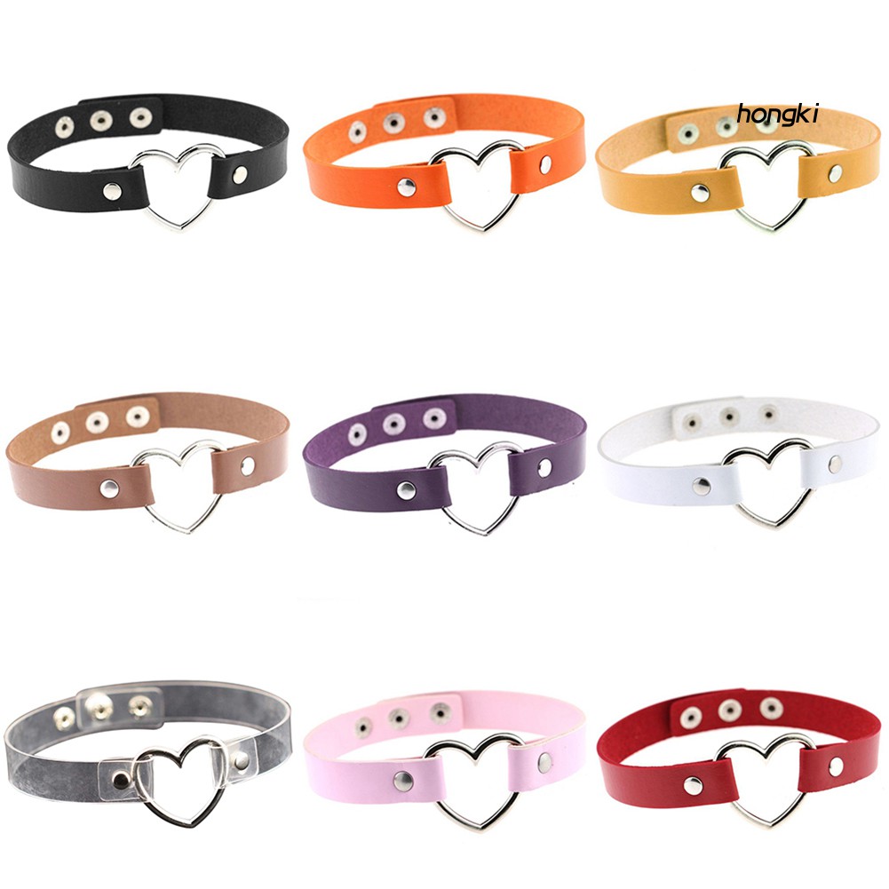 Vòng Cổ Choker Nữ Mặt Trái Tim Chất Liệu Da