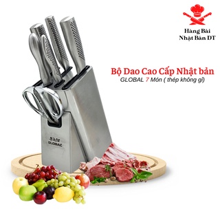 Bộ dao bếp nhật bản cao cấp global 7 món chất liệu thép không gỉ cromova 18 hàng chính hãng