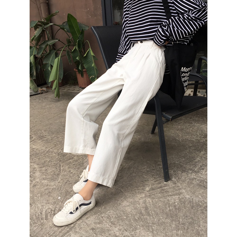 Quần Kaki nữ màu trắng ống suông rộng (ORDER) | BigBuy360 - bigbuy360.vn