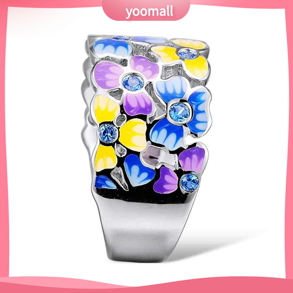 Yomall♡ Nhẫn MặT HìNh Hoa ĐíNh Kim Cương Giả ThờI Trang Cho Nữ