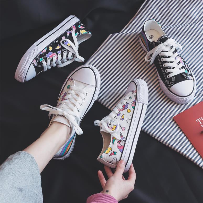 🔥𝐅𝐑𝐄𝐄 𝐒𝐇𝐈𝐏 𝟗𝟗𝐤🔥 Giày vải nữ H161 cổ thấp, giày phối màu cầu vồng cực cute