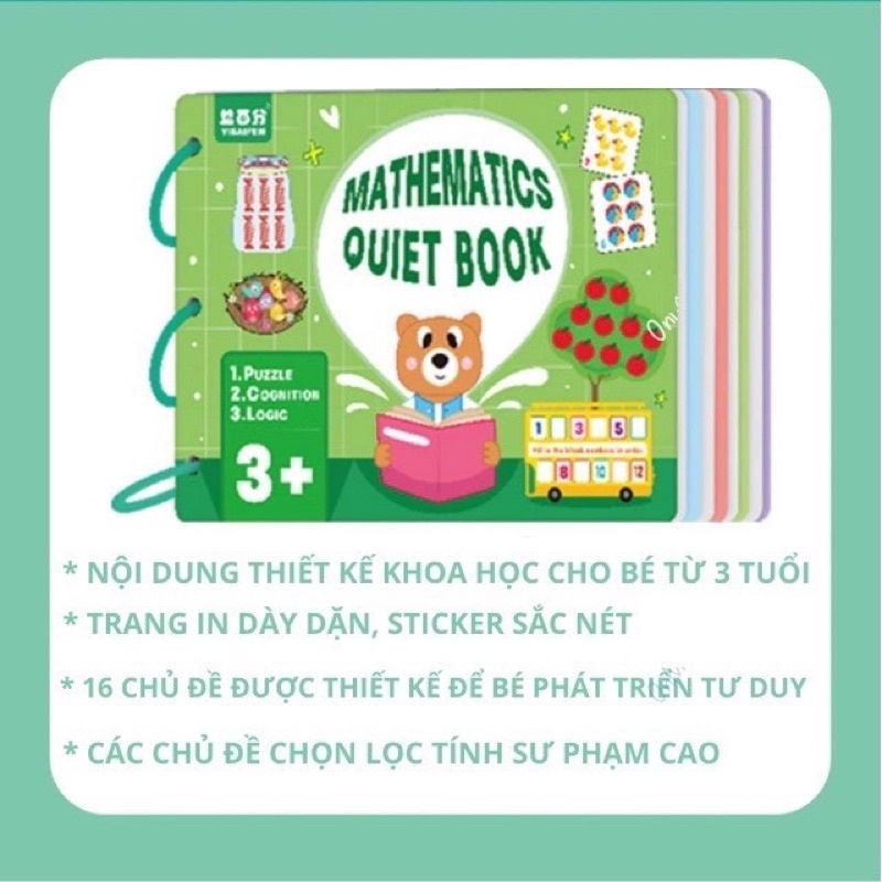 Học liệu Toán học thông minh đầu đời cho bé Mathematics Quiet Book,Học liệu bóc dán Montessori, Sách Bóc Dán Toán