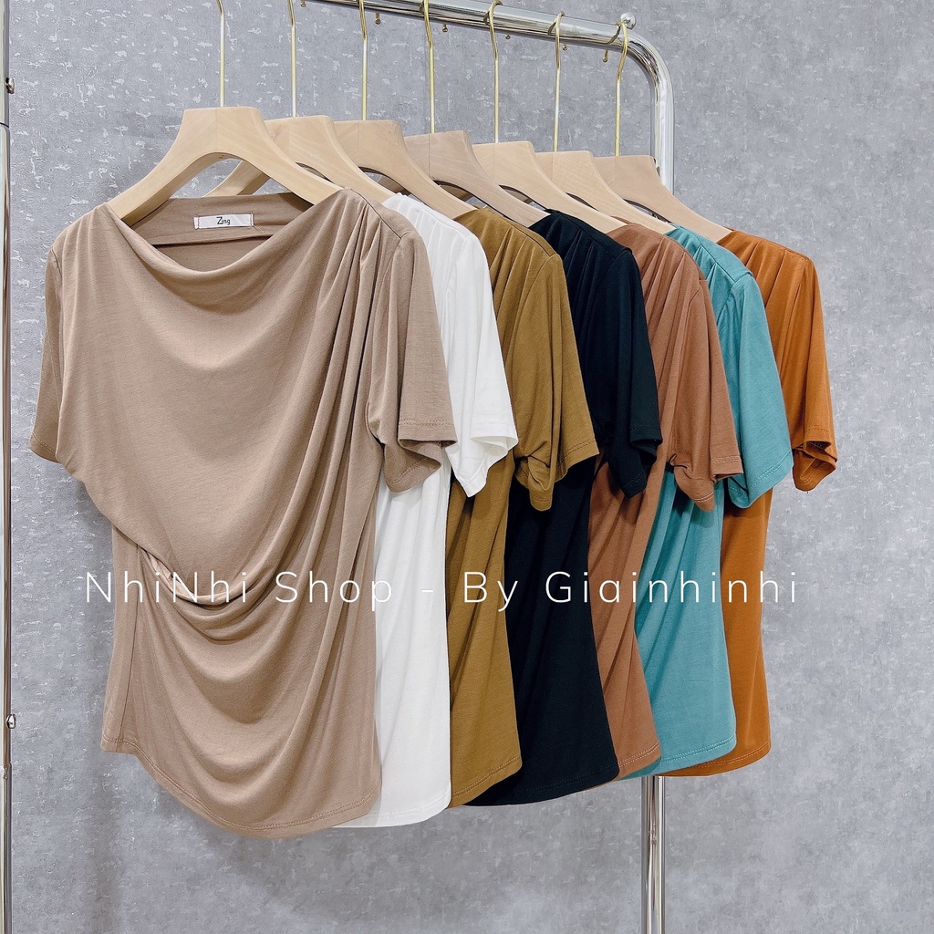 Áo thun kiểu lệch vai thun dẻo, Áo kiểu lệch vai sexxy co giãn AK1201 - NhiNhi Shop