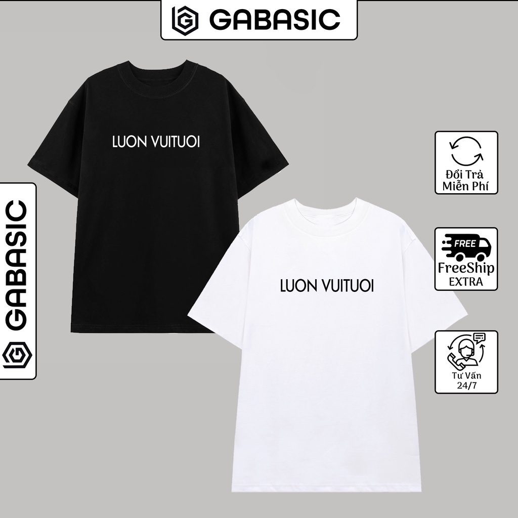 Áo Thun Nam Nữ LuonVuiTuoi Tấu Hài Thương Hiệu,Áo Phông Unisex Cotton 2 Chiều MÀU ĐEN Mặc Phong Cách Trẻ Trung Năng Động