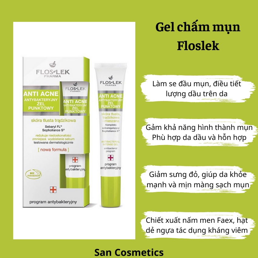 Gel chấm mụ.n Floslek ⚡ GIÁ TỐT NHẤT ⚡ gel giúp thu nhỏ lỗ chân lông ngăn ng.ừa m.ụn hiệu quả