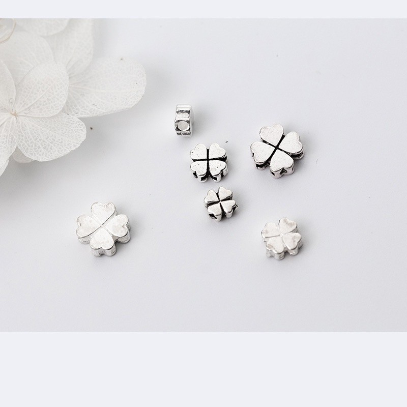 charm bạc mix đá cỏ 4 lá may mắn bạc s925