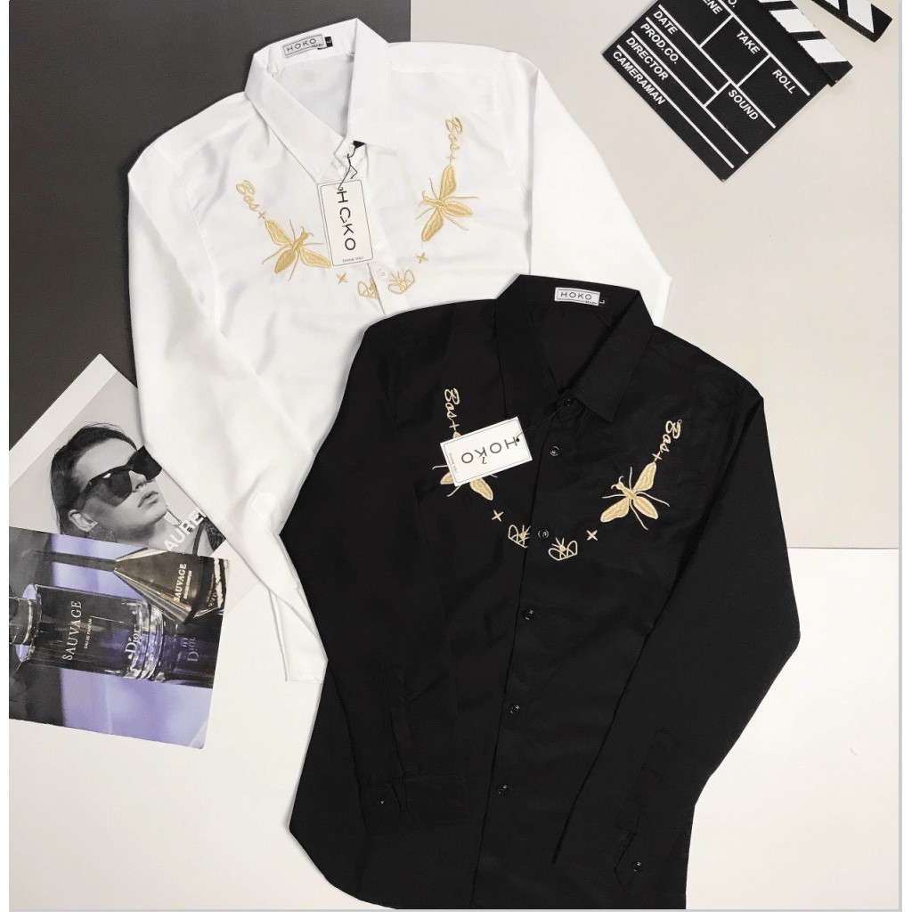 ÁO SƠ MI NAM DÀI TAY , IN THÊU CỰC ĐẸP , FORM ÁO CHUẨN ĐẸP CHO CÁC AE HK