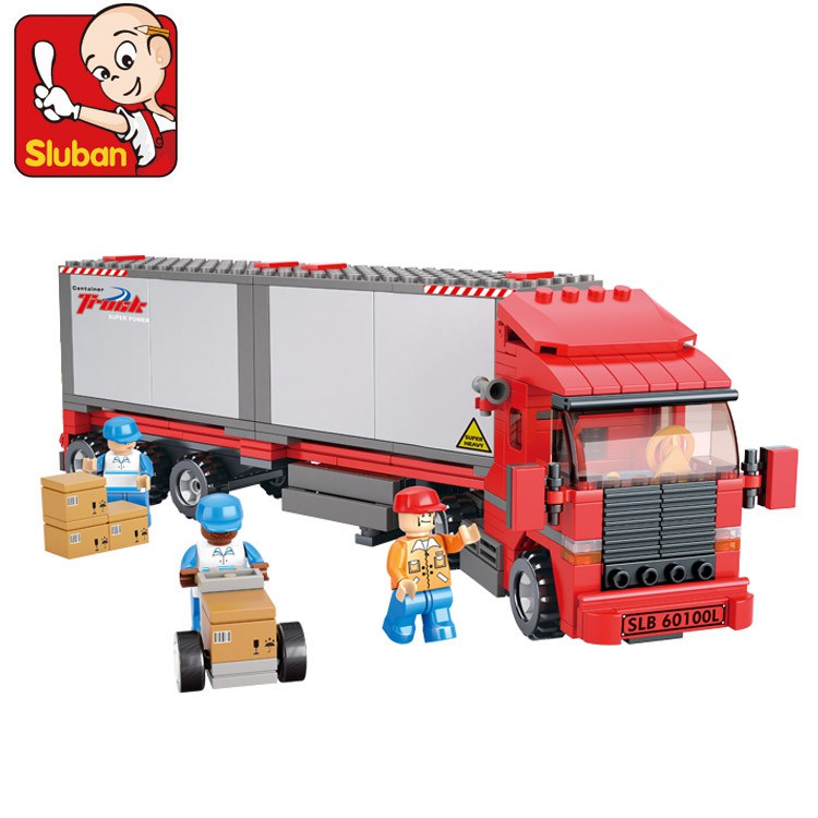 Sluban 0338 - Đồ chơi Xe tải chở hàng Container - CONTAINER TRUCK SERIES 0338 VAN HEAVY CARGO TRUCK