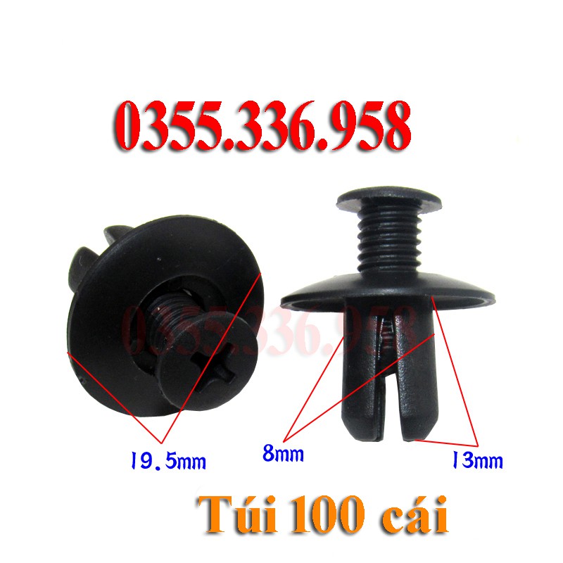 Vít chốt nở Nhựa 8mm Loại màu đen Túi 100 cái chuyên dùng có ren cho xe hơi ô tô đường kính 8mm (Sỉ lỗ)