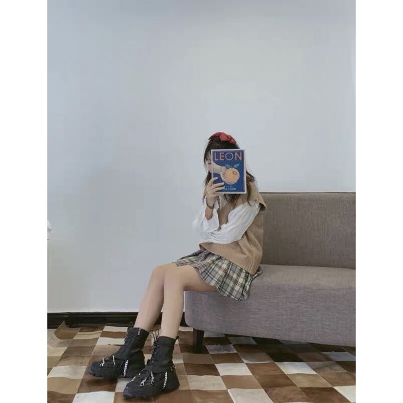 Giày bốt ullzang cá tính dây xích ngầu chất thời trang đi học chụp ảnh