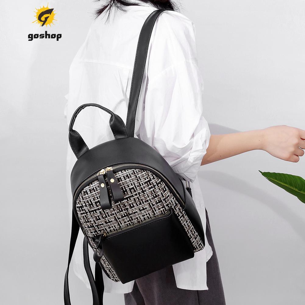 (GO ) Fashion Women Backpack PU Splicing Shoulder Bag Teenage Travel Rucksacks