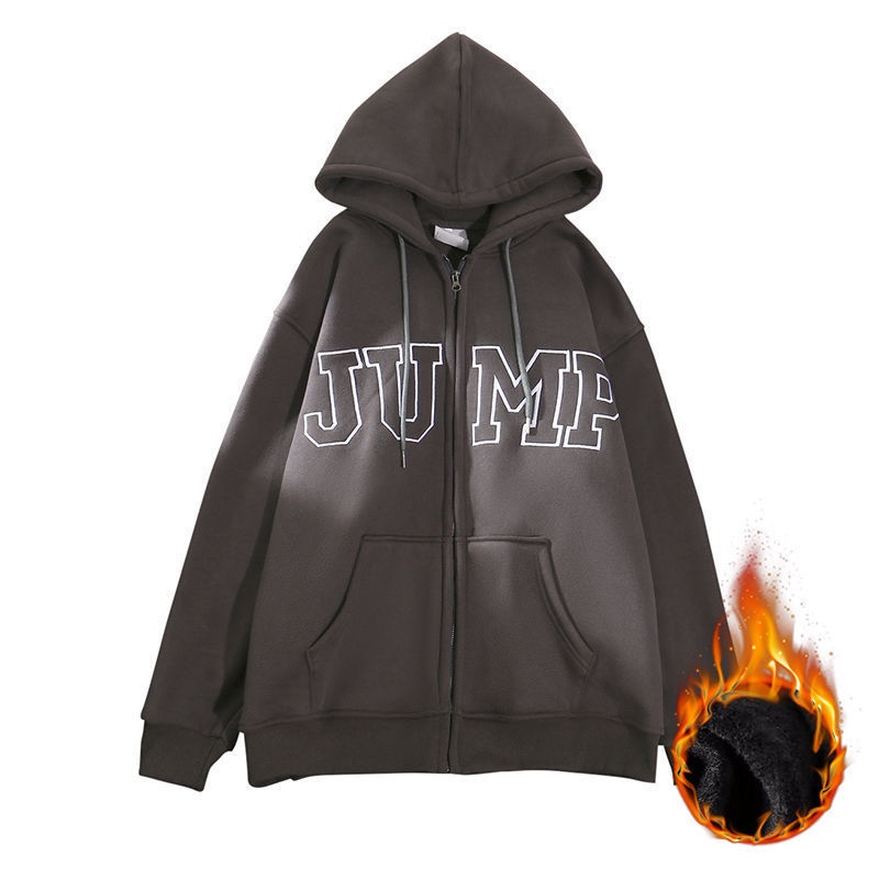 Áo khoác Nỉ Hoodie mũ 2 lớp from rộng tay bồng khóa kéo, Áo hoodie zip unisex in chữ JUMP T268