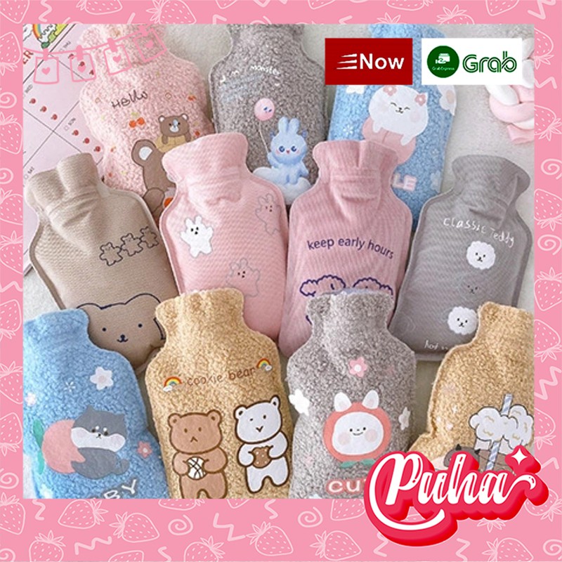 Túi chườm nóng lạnh mini Puha đa năng chườm bụng sưởi ấm tay chân 300ml , teddy hồng