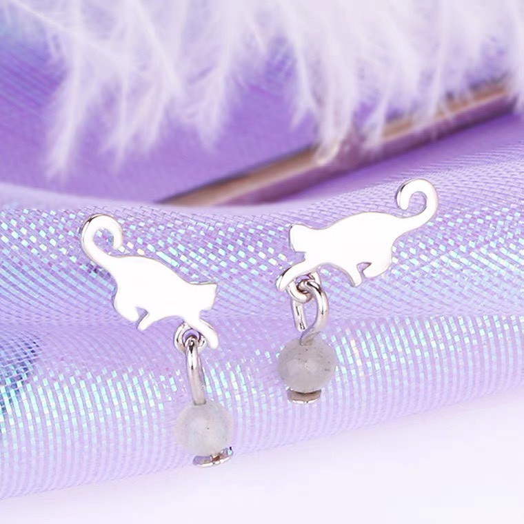 Bông Tai Nữ Bạc Ý S925 Cao Cấp Hình Con Mèo B2440 - Bảo Ngọc Jewelry