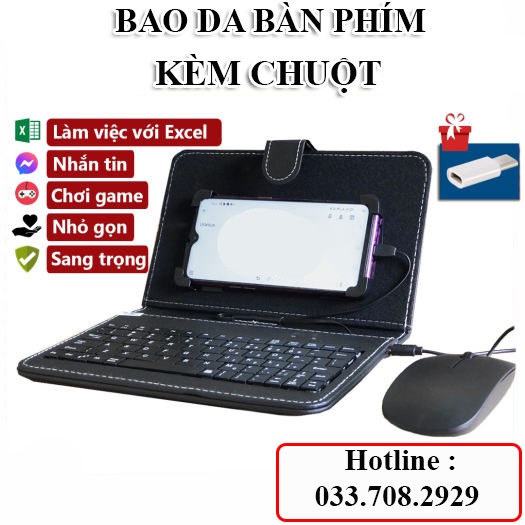 Bàn Phím Rời Điện Thoại,Combo bao da bàn phím kèm chuột, máy tính bảng từ 4.5-8 inch