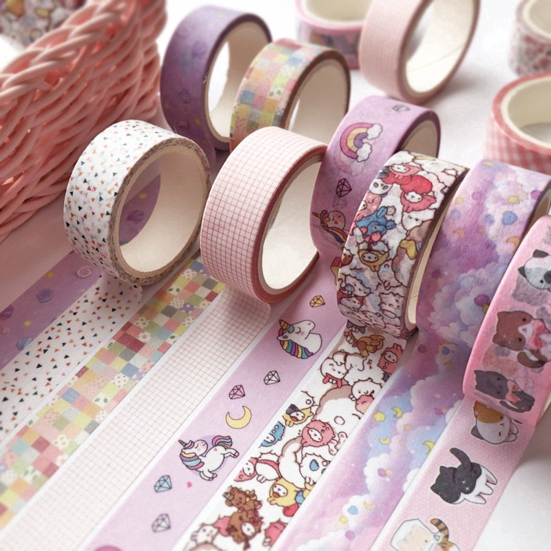 Băng dính washi tape lẻ - Chủ đề Unicorn &amp; Pattern