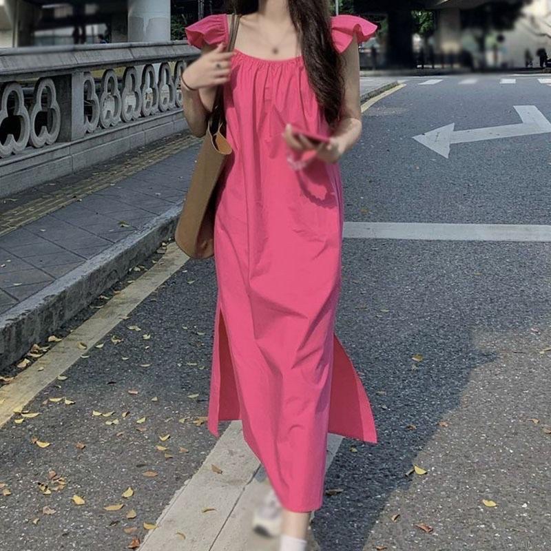 Đầm cổ vuông dài qua gối xẻ tà thời trang retro Pháp | BigBuy360 - bigbuy360.vn