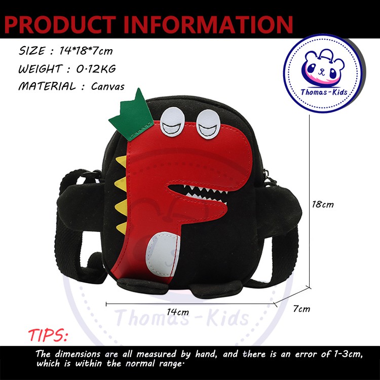 [THOMAS KIDS] Dễ thương cho bé Túi hợp thời trang Địu thời trang Khủng long Bé gái Bé gái Túi thường Beg Phụ kiện cho bé
