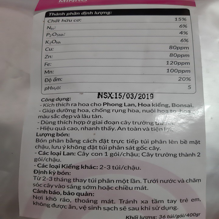 Phân bón hữu cơ Minro 6-4-6 +TE kích ra hoa - gói 36 túi