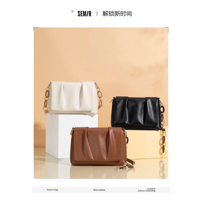 Senma Túi Đeo Vai / Kẹp Nách Đơn Kết Cấu Cao Thiết Kế Nhăn Thời Trang Mới Cho Nữ