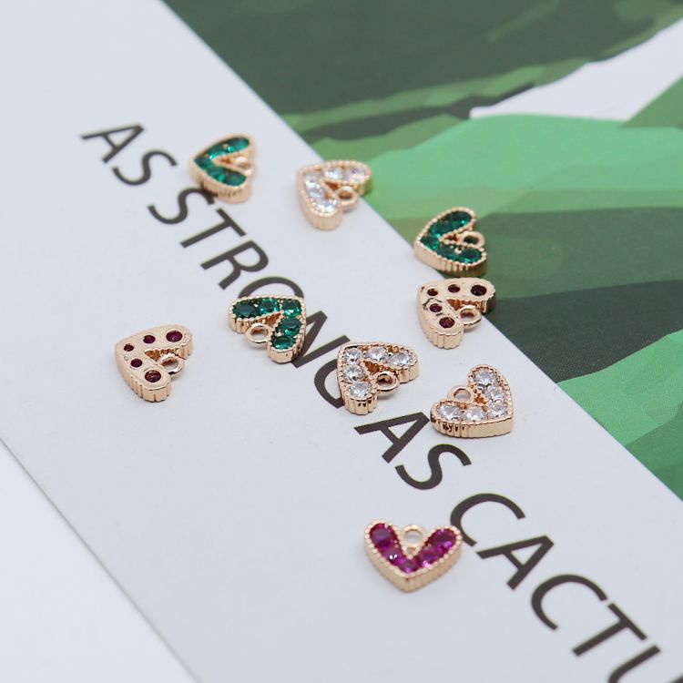 [Little Blu] Mặt Trang Sức Thủ Công Hình Trái Tim Khảm Đá Zircon Bằng Đồng 14k Màu Vàng Đồng Cao Cấp