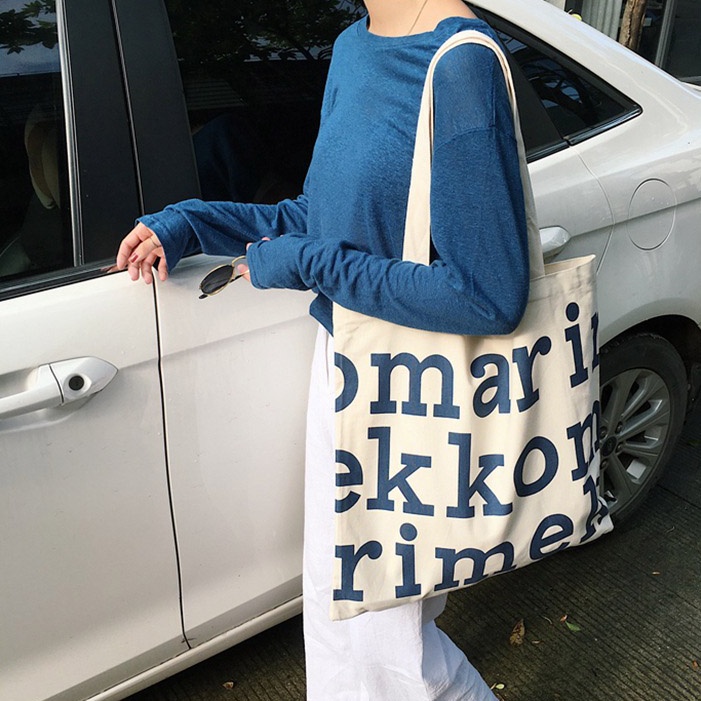 Túi TOTE,Túi Vải Canvas Nữ Size Lớn Phối Chữ Phong Cách Hàn Quốc