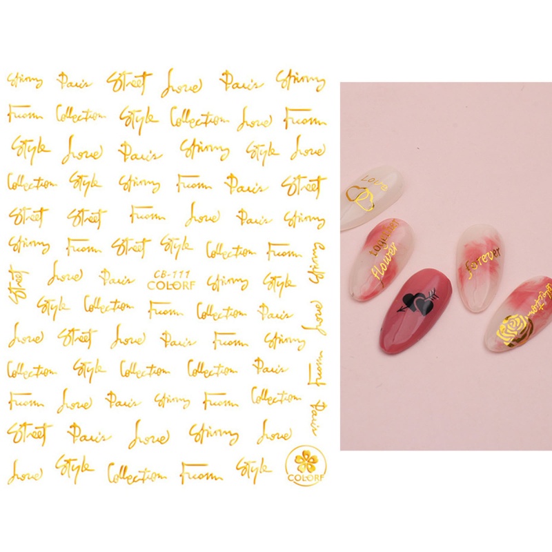 Miếng Dán Trang Trí Móng Tay Tự Dính Họa Tiết Chữ Màu Vàng / Bạc Xinh Xắn